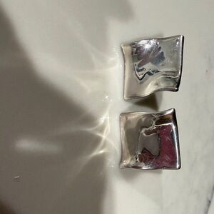 Modern Sculpted Square Silver Earrings